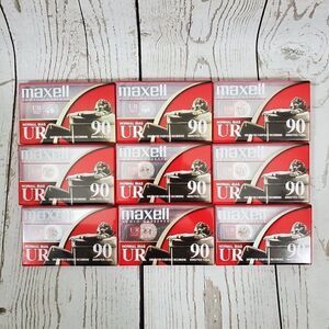 New Lot Of 9 Maxell UR 90 Minute Blank Audio Cassette Tapes Normal Bias Sealed
